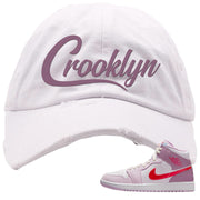 Valentine's Day Mid 1s Distressed Dad Hat | Crooklyn, White