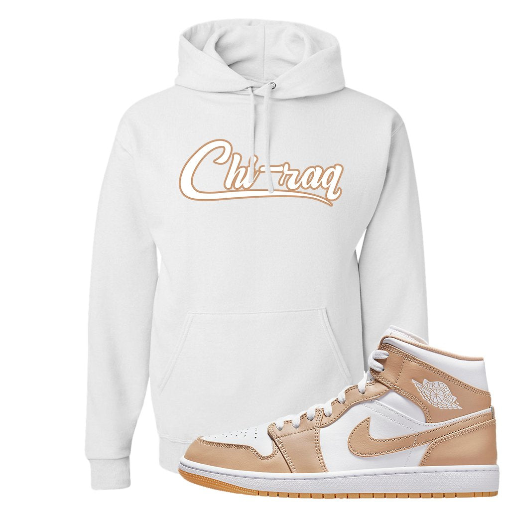 Air Jordan 1 Mid Tan Leather Hoodie | Chiraq, White