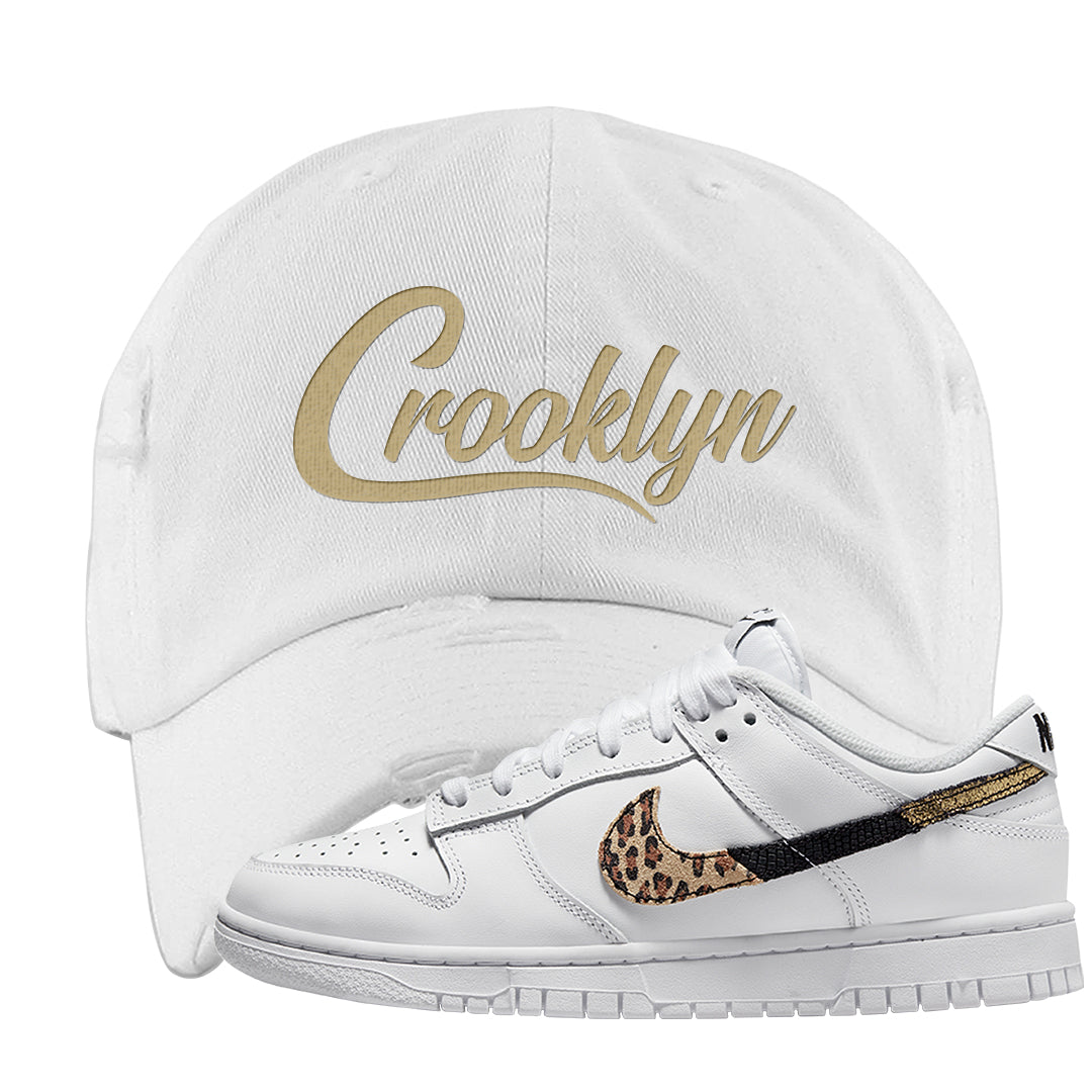 Primal White Leopard Low Dunks Distressed Dad Hat | Crooklyn, White