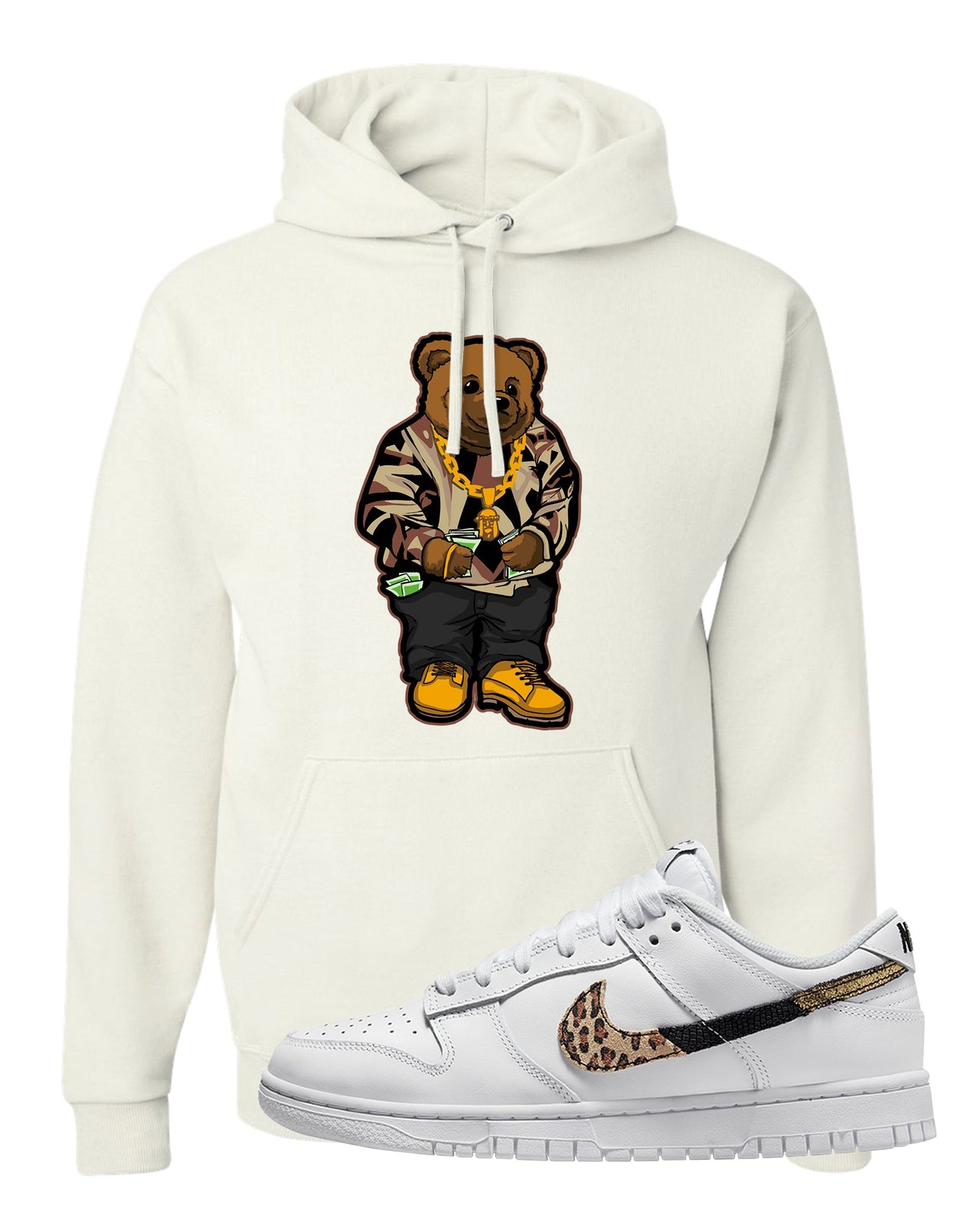 Primal White Leopard Low Dunks Hoodie | Sweater Bear, White