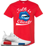 NMD R1 V2 White Red Blue Sneaker Red T Shirt | Tees to match Adidas NMD R1 V2 White Red Blue Shoes | Talk Is Cheap