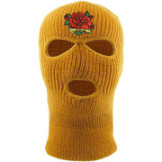 Embroidered on the forehead of the rose love timberland ski mask is the rose logo with love banner