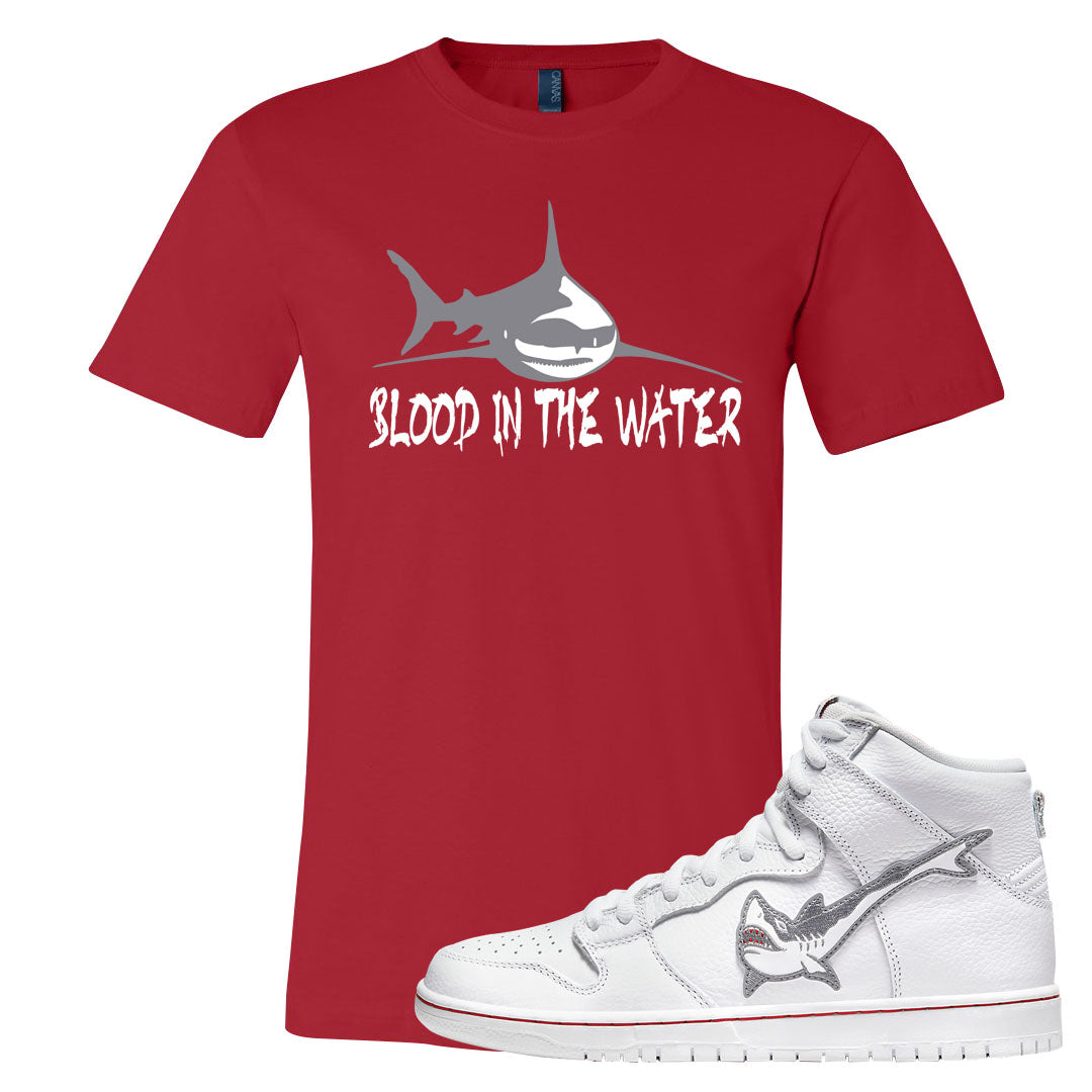 Shark High Dunks T Shirt | Blood In The Water, Red