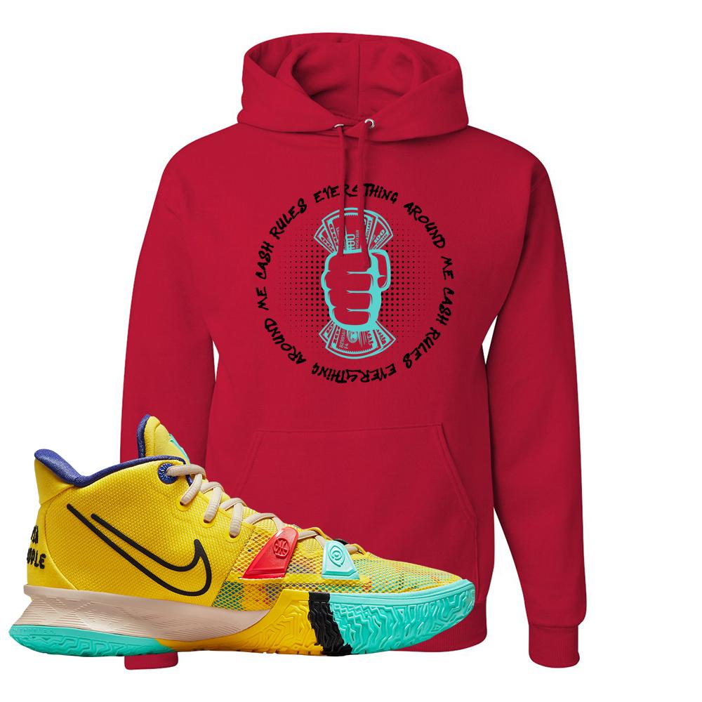 1 World 1 People Yellow 7s Hoodie | Cash Rules Everything Around Me, Red