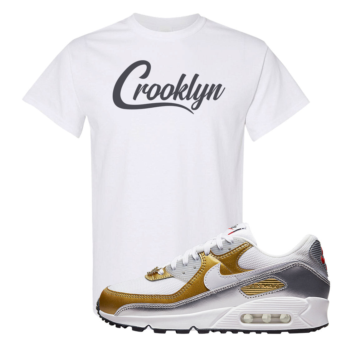 Gold Silver 90s T Shirt | Crooklyn, White