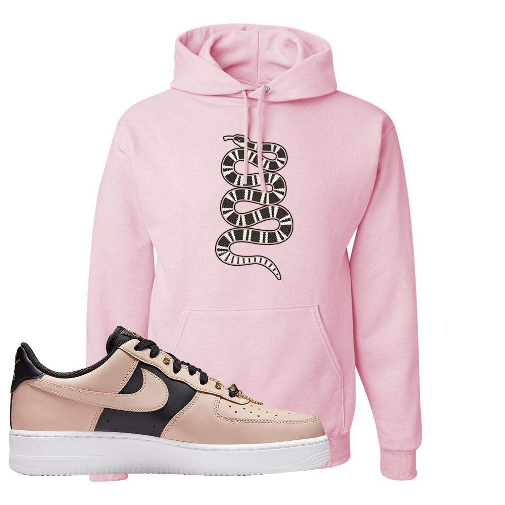 Air Force 1 Low Bling Tan Leather Hoodie | Coiled Snake, Light Pink