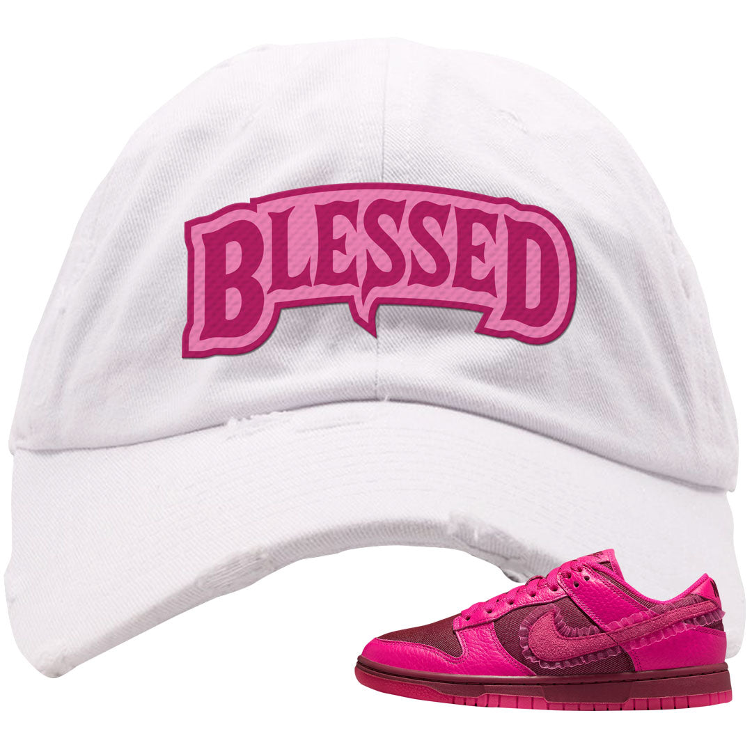 2022 Valentine's Day Low Dunks Distressed Dad Hat | Blessed Arch, White