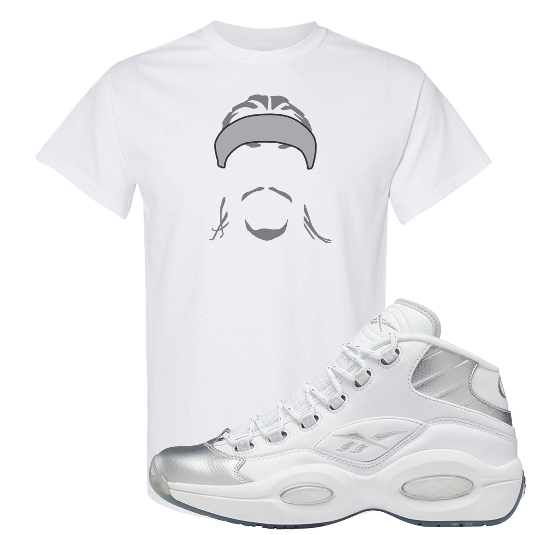 25th Anniversary Mid Questions T Shirt | Headband Corn Rows, White