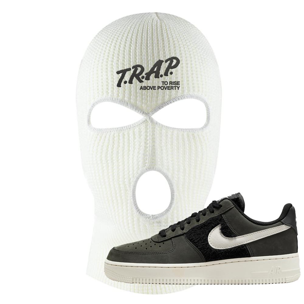 Furry Black Light Bone Low AF 1s Ski Mask | Trap To Rise Above Poverty, White
