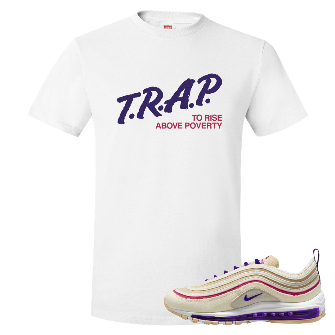 Sprung Sail 97s T Shirt | Trap To Rise Above Poverty, White