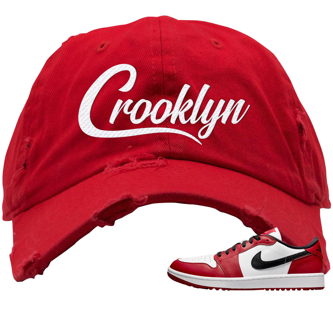 Chicago Golf Low 1s Distressed Dad Hat | Crooklyn, Red
