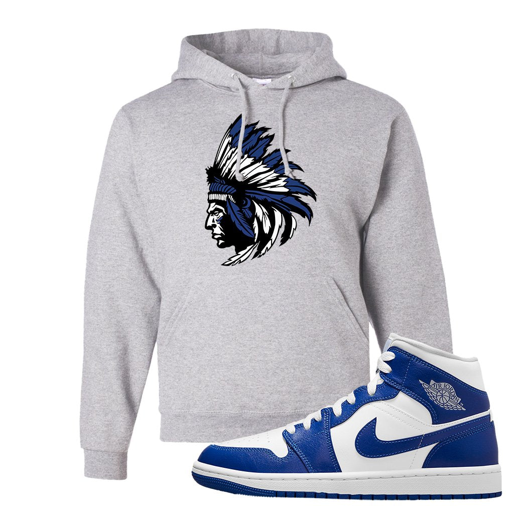 Air Jordan 1 Mid Kentucky Blue Hoodie | Indian Chief, Ash