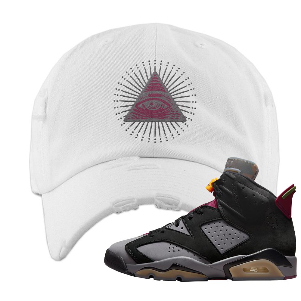 Bordeaux 6s Distressed Dad Hat | All Seeing Eye, White