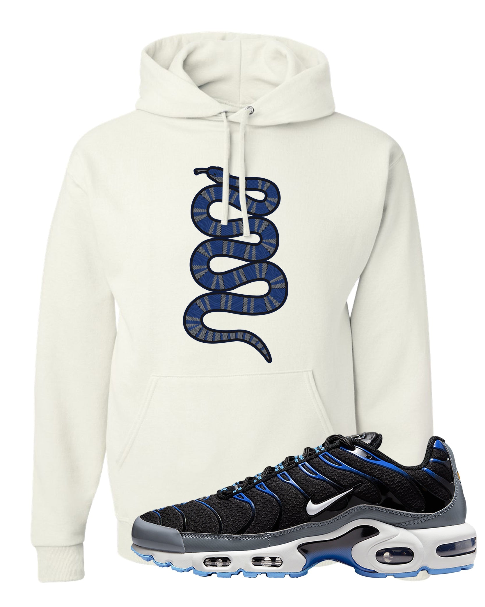 University Blue Black Pluses Hoodie | Coiled Snake, White