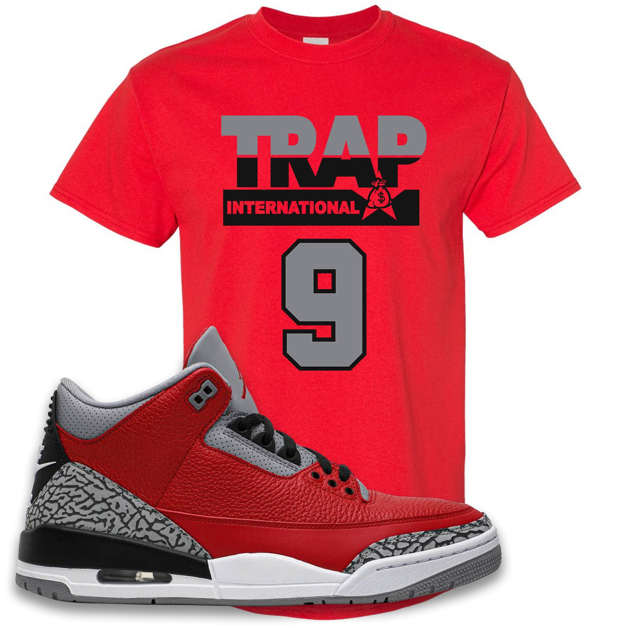 Jordan 3 Red Cement Chicago All-Star Sneaker True Red T Shirt | Tees to match Jordan 3 All Star Red Cement Shoes | Trap International