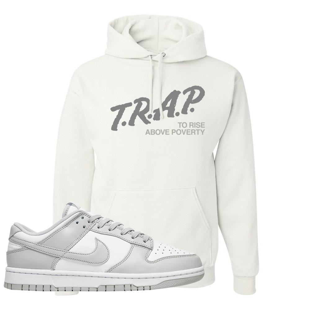 Grey Fog Low Dunks Hoodie | Trap To Rise Above Poverty, White