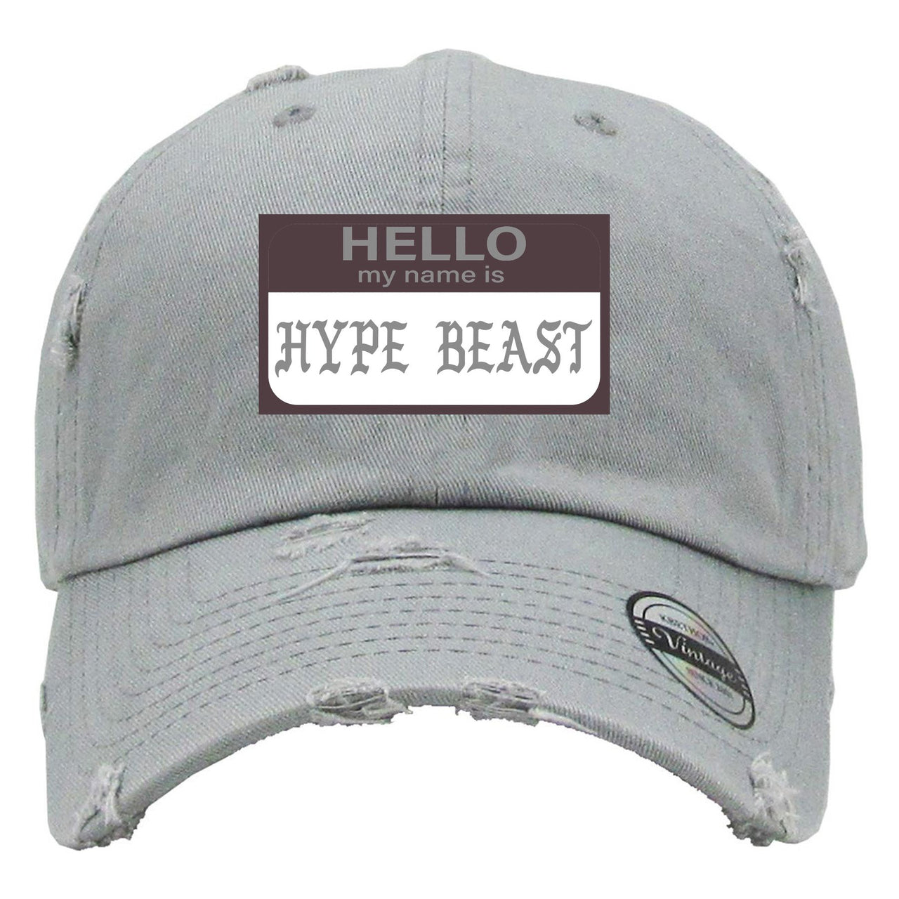 Geode 700s Distressed Dad Hat | Hello My Name Is Hype Beast Pablo, Light Gray