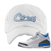 Racer Blue 3s Distressed Dad Hat | Chiraq, White