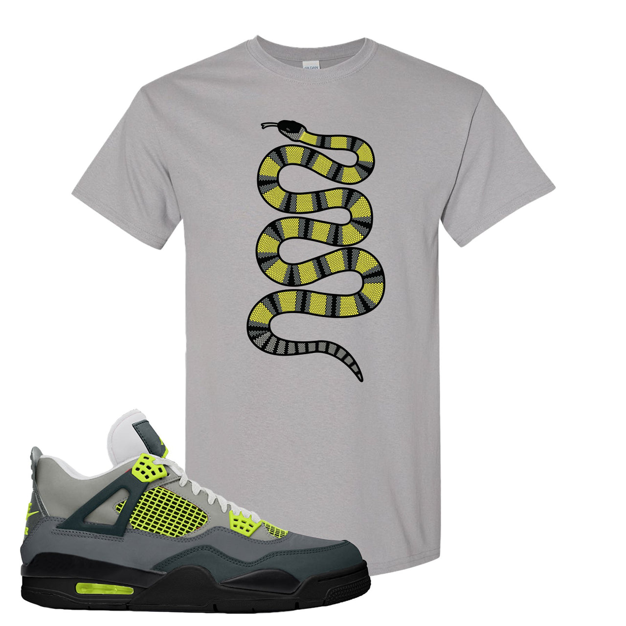 Jordan 4 Neon Sneaker Gravel T Shirt | Tees to match Nike Air Jordan 4 Neon Shoes | Coiled Snake