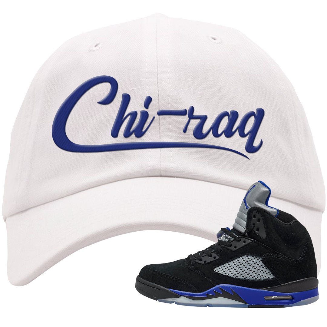 Racer Blue 5s Dad Hat | Chiraq, White