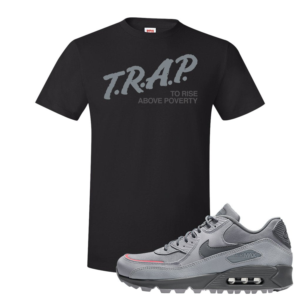 Wolf Grey Surplus 90s T Shirt | Trap To Rise Above Poverty, Black