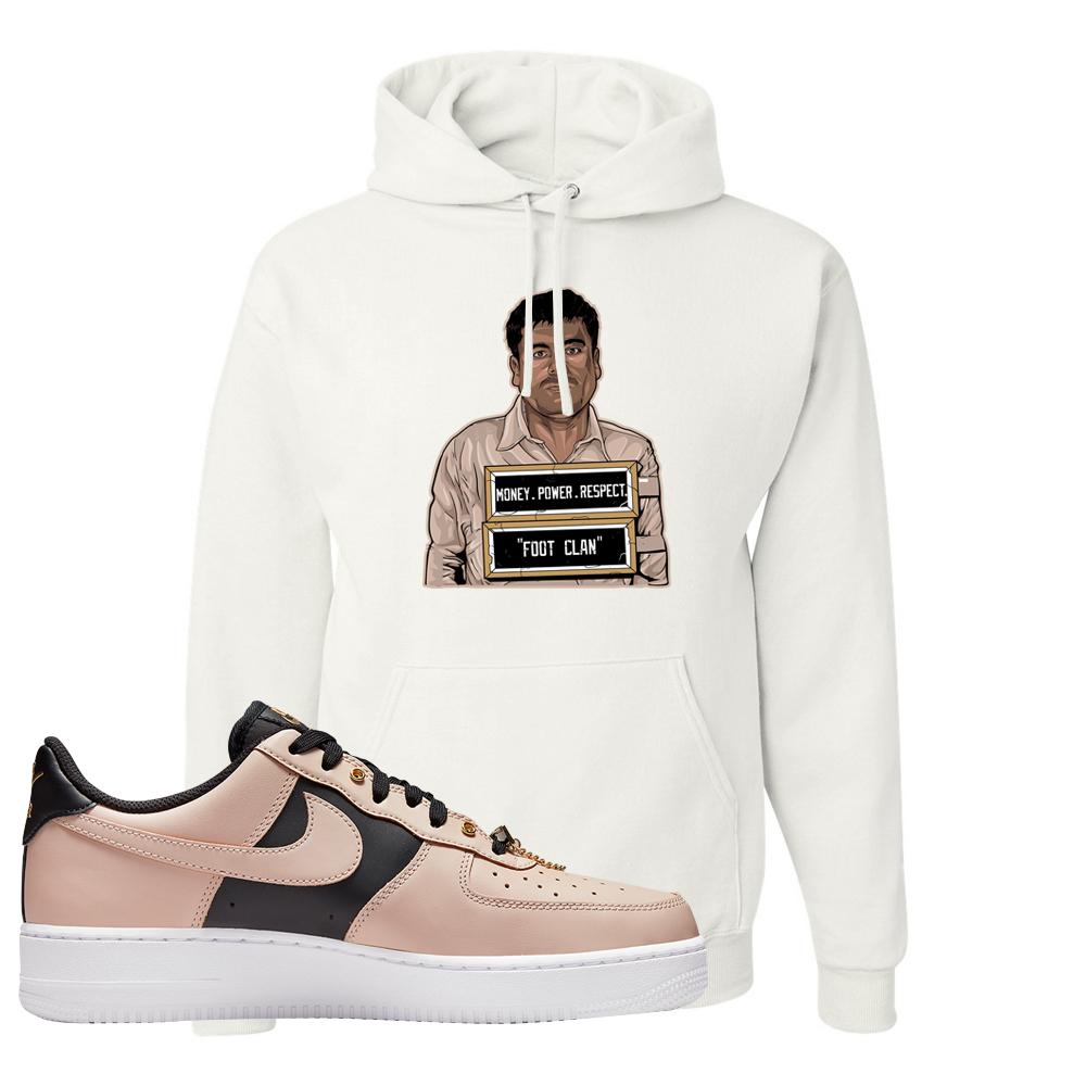 Air Force 1 Low Bling Tan Leather Hoodie | El Chapo Illustration, White