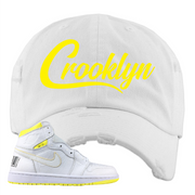 Jordan 1 First Class Flight Crooklyn Sneaker Matching White Distressed Dad Hat