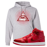 University Red Pomegranate Mid 1s Hoodie | All Seeing Eye, Ash