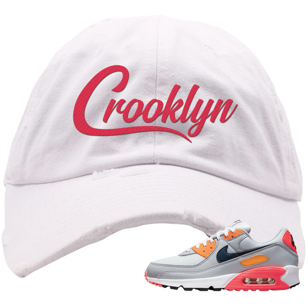 Sunset 90s Distressed Dad Hat | Crooklyn, White