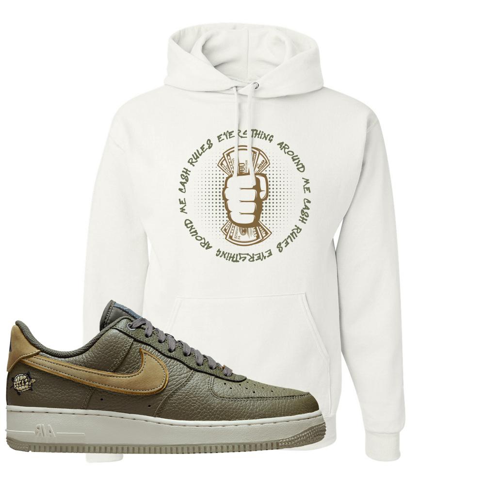 Tortoise Low AF1s Hoodie | Cash Rules Everything Around Me, White
