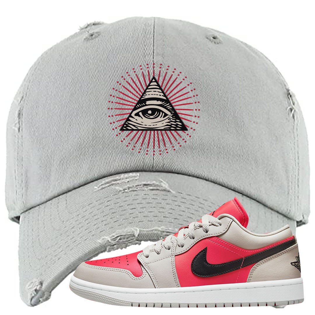 Light Iron Ore Low 1s Distressed Dad Hat | All Seeing Eye, Light Gray