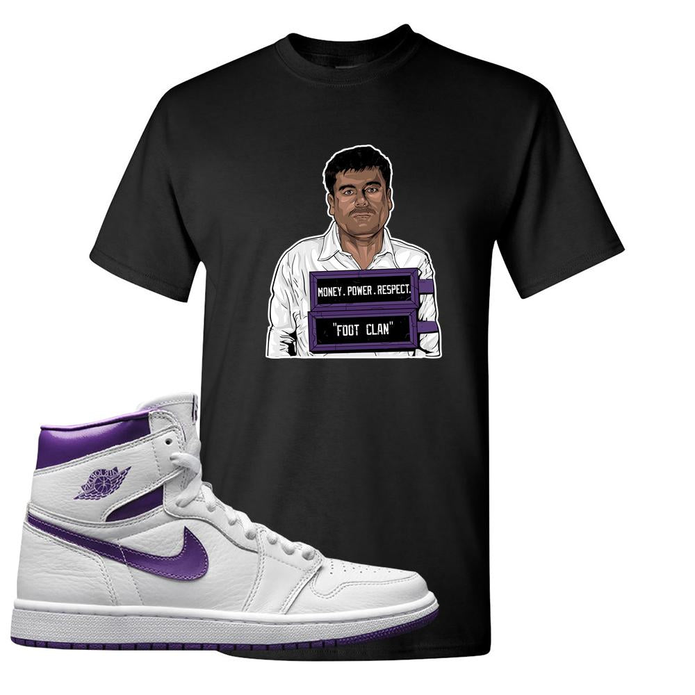 Air Jordan 1 Metallic Purple T Shirt | El Chapo Illustration, Black