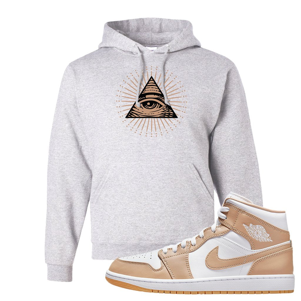 Air Jordan 1 Mid Tan Leather Hoodie | All Seeing Eye, Ash