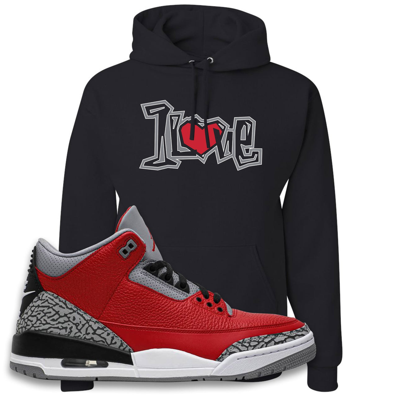 Chicago Exclusive Jordan 3 Red Cement Sneaker Oxford Crewneck Sweatshirt | Crewneck to match Jordan 3 All Star Red Cement Shoes | 1 Love