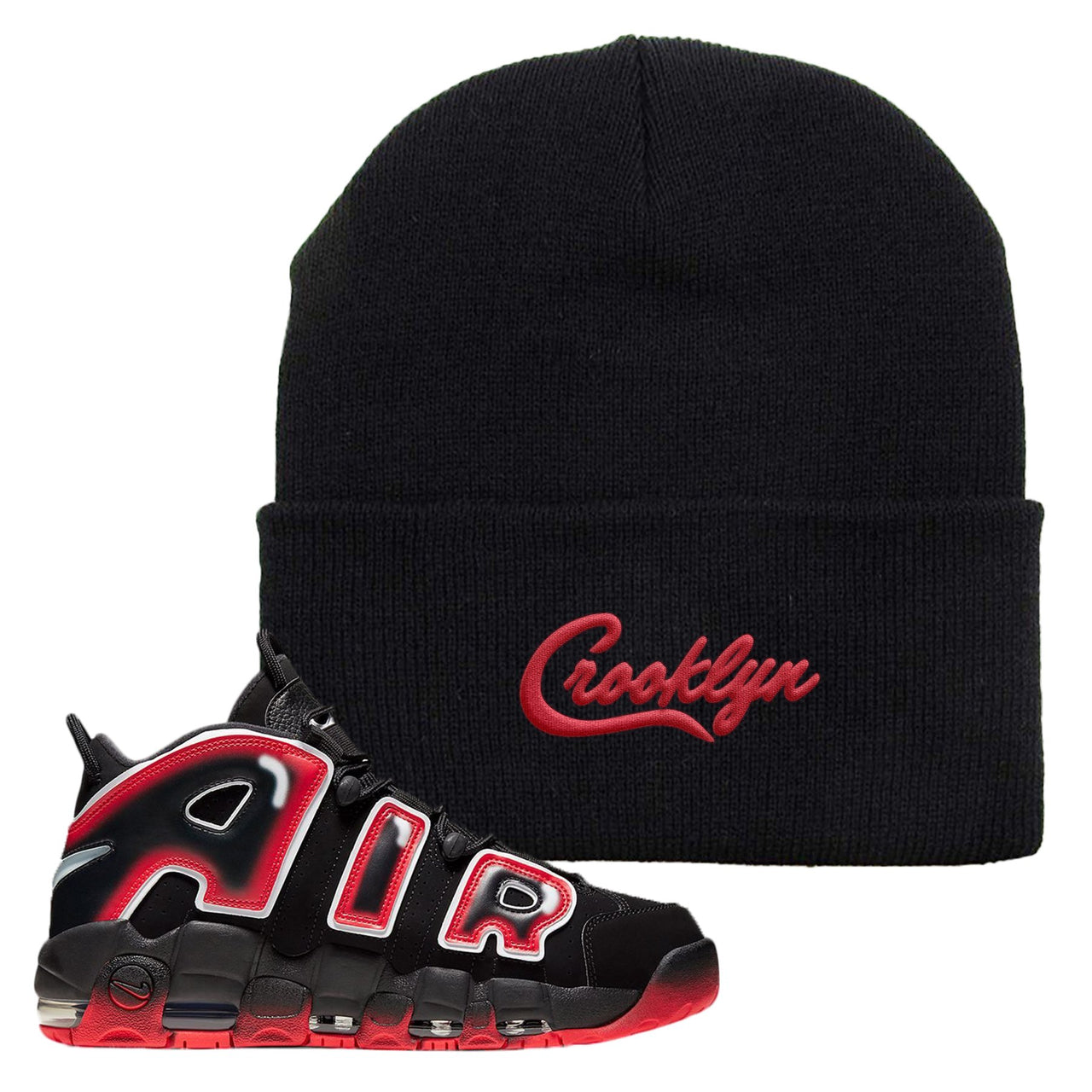 Air More Uptempo Laser Crimson Crooklyn Black Sneaker Hook Up Beanie