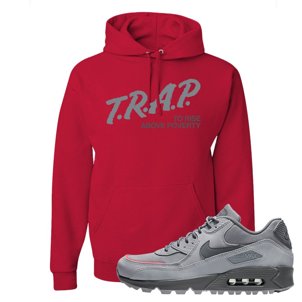 Wolf Grey Surplus 90s Hoodie | Trap To Rise Above Poverty, Red