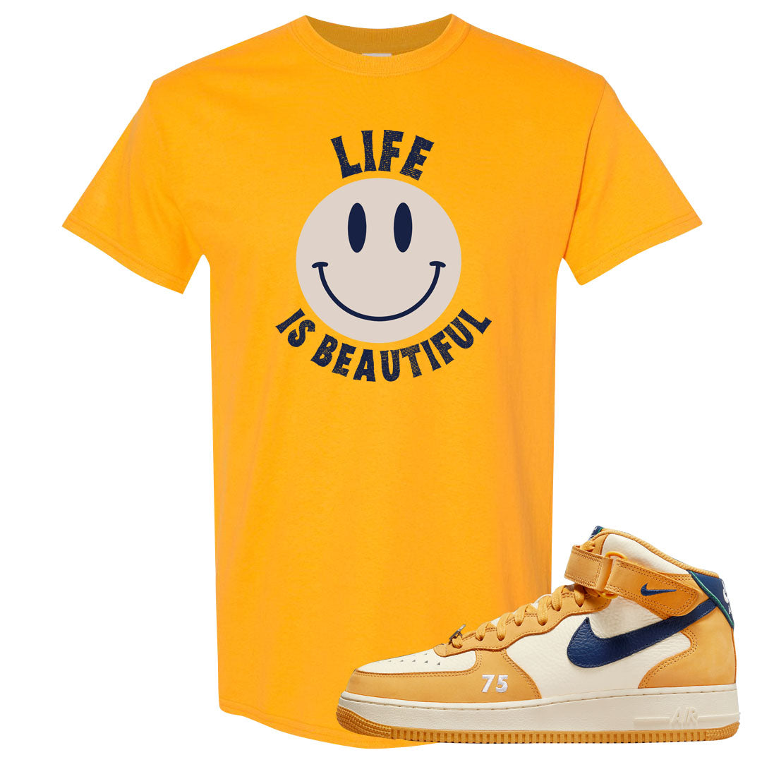Pollen Paris Mid AF 1s T Shirt | Smile Life Is Beautiful, Gold