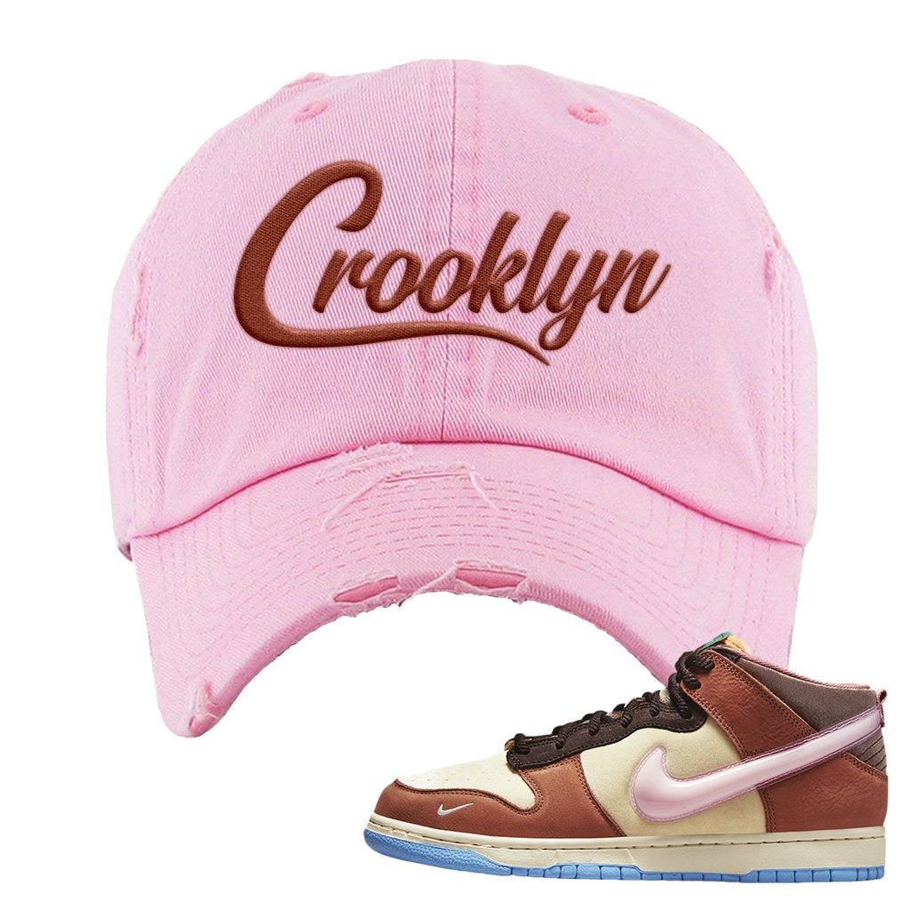 Chocolate Milk Mid Dunks Distressed Dad Hat | Crooklyn, Light Pink