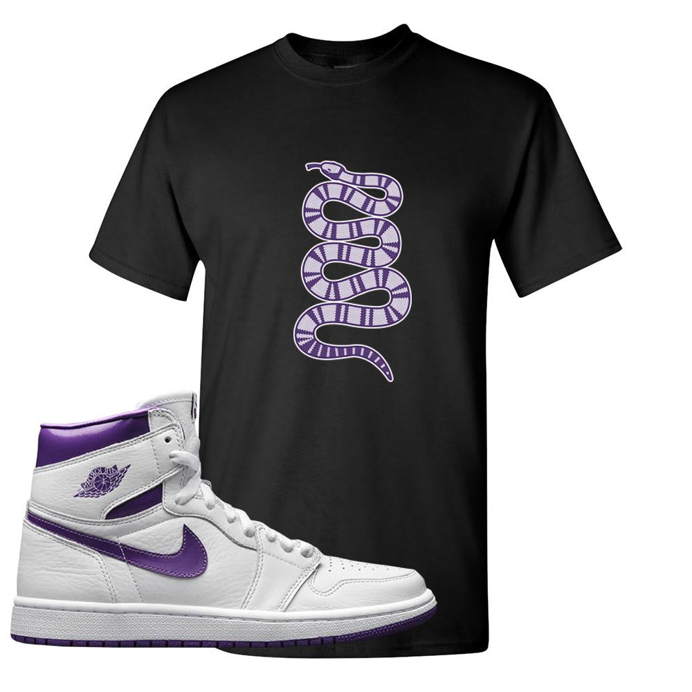 Air Jordan 1 Metallic Purple T Shirt | Coiled Snake, Black