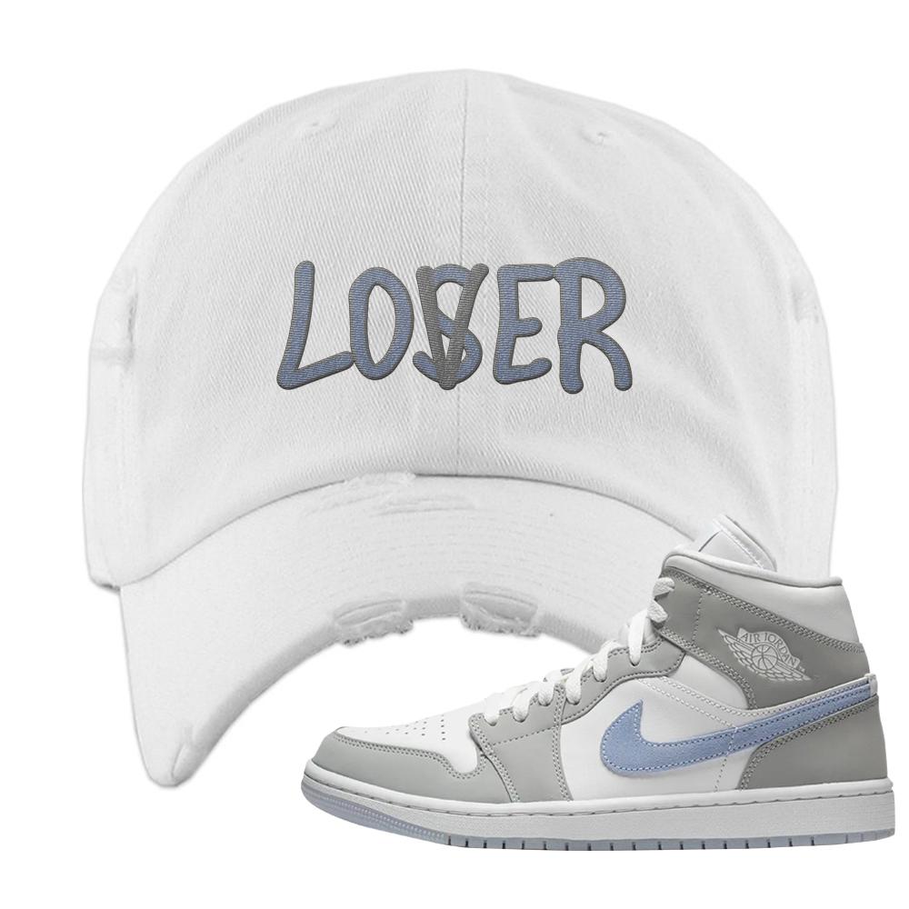 Wolf Grey Mid 1s Distressed Dad Hat | Lover, White