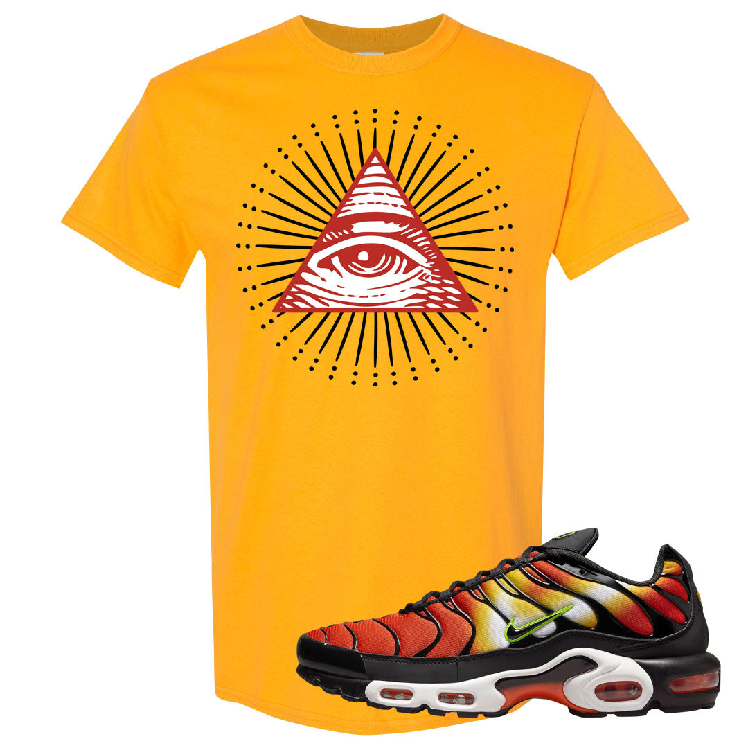 Sunset Gradient Pluses T Shirt | All Seeing Eye, Gold
