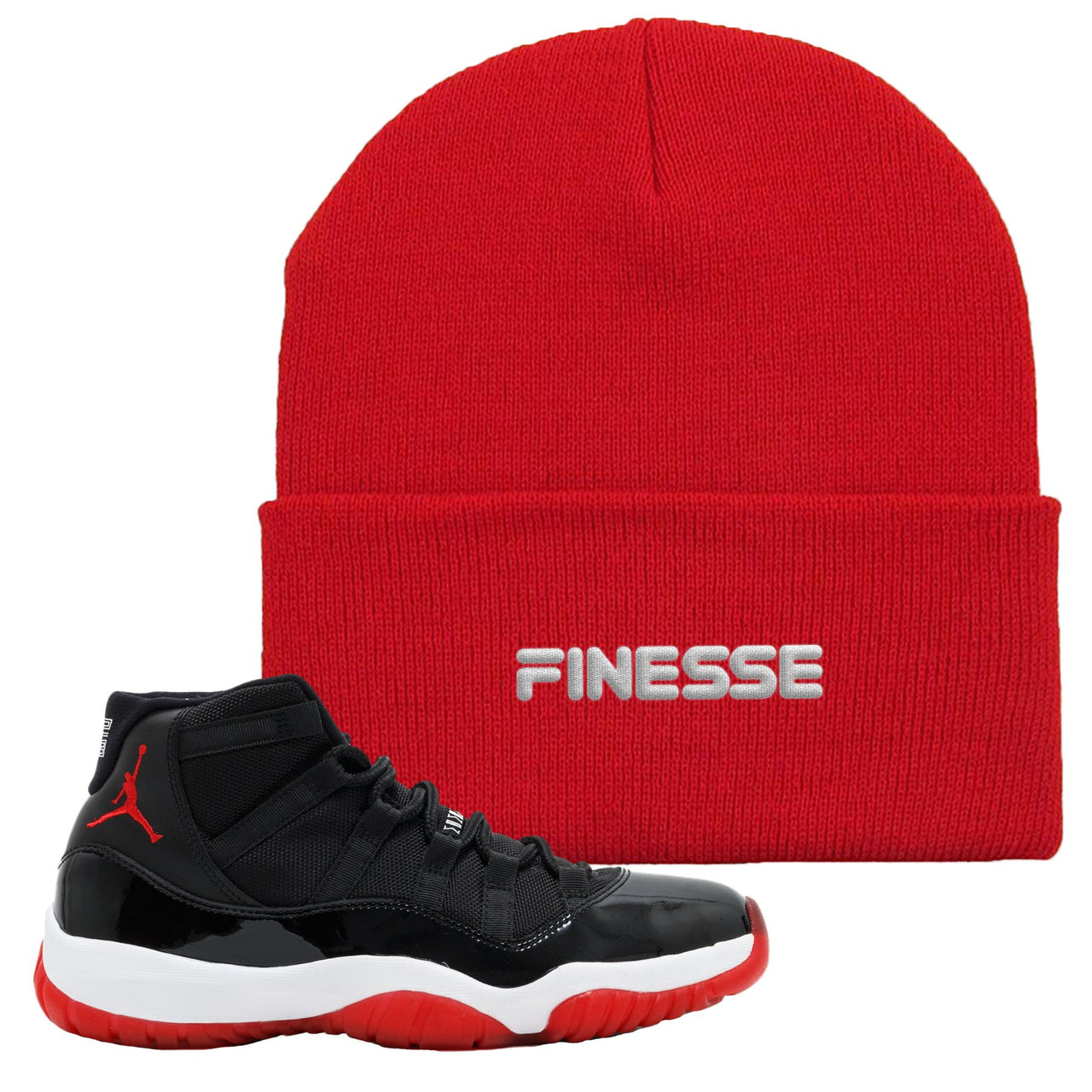 Jordan 11 Bred Finesse Red Sneaker Hook Up Beanie
