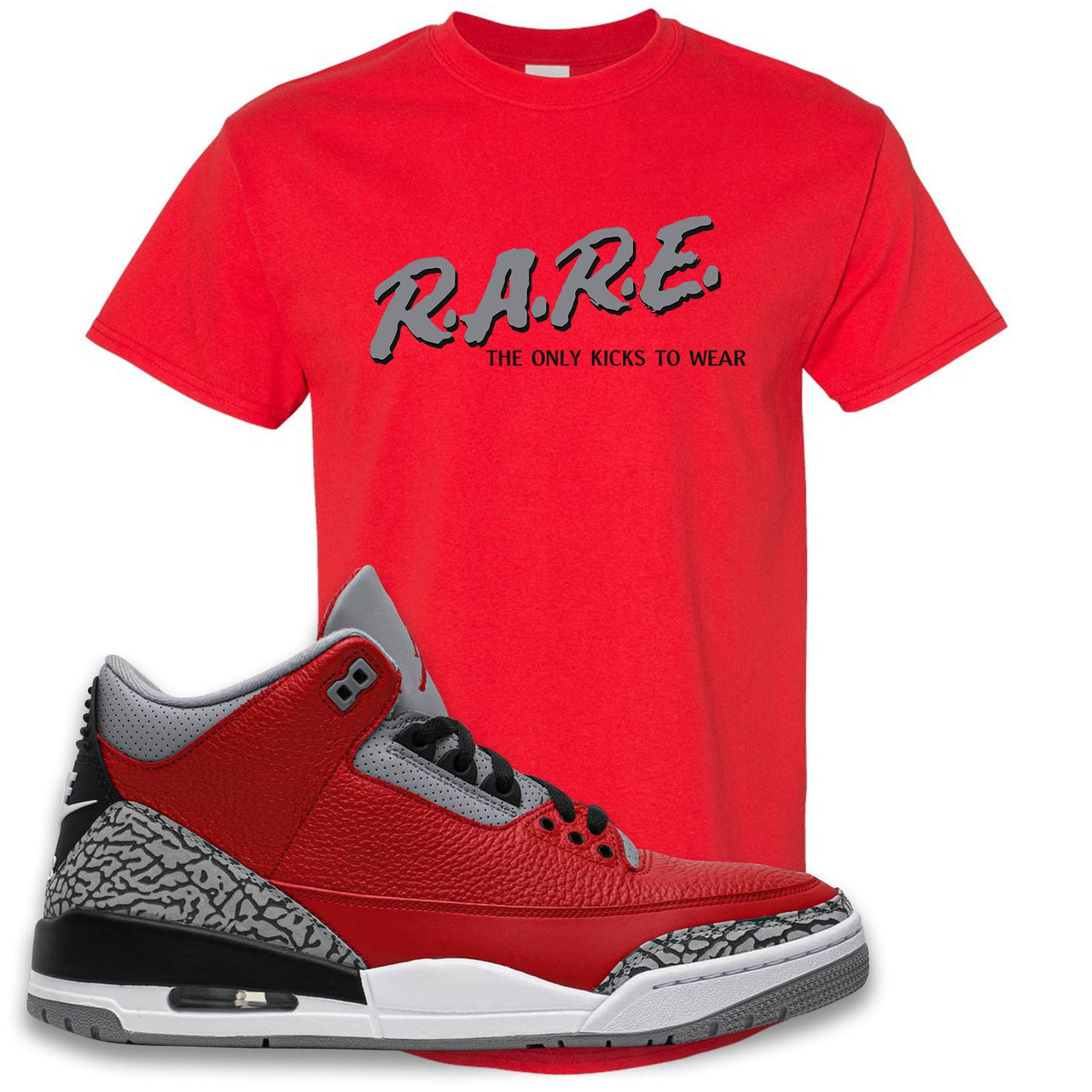 Jordan 3 Red Cement Chicago All-Star Sneaker True Red T Shirt | Tees to match Jordan 3 All Star Red Cement Shoes | Rare
