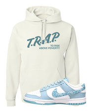 Paisley Light Blue Low Dunks Hoodie | Trap To Rise Above Poverty, White