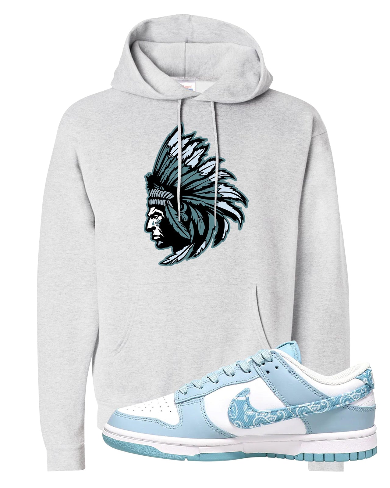 Paisley Light Blue Low Dunks Hoodie | Indian Chief, Ash