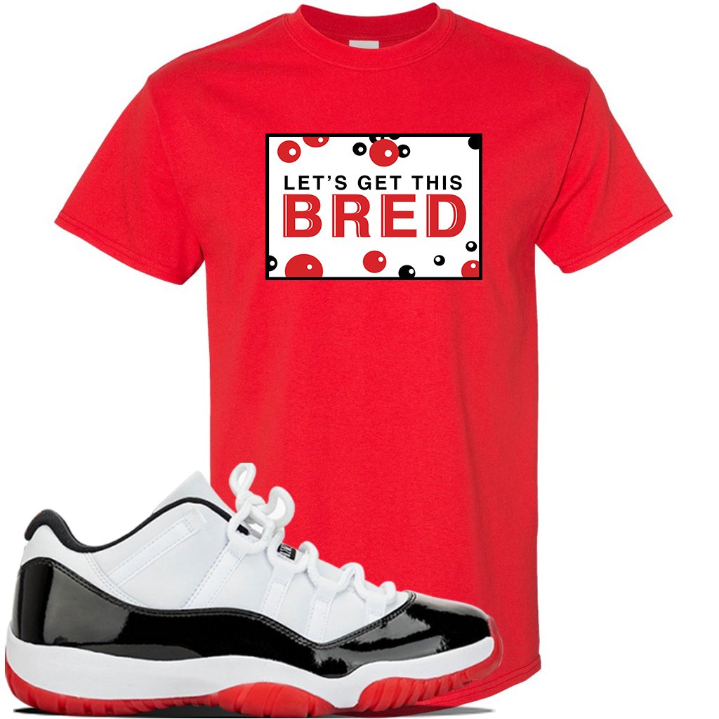 Jordan 11 Low White Black Red Sneaker Red T Shirt | Tees to match Nike Air Jordan 11 Low White Black Red Shoes | Let's Get This Bread