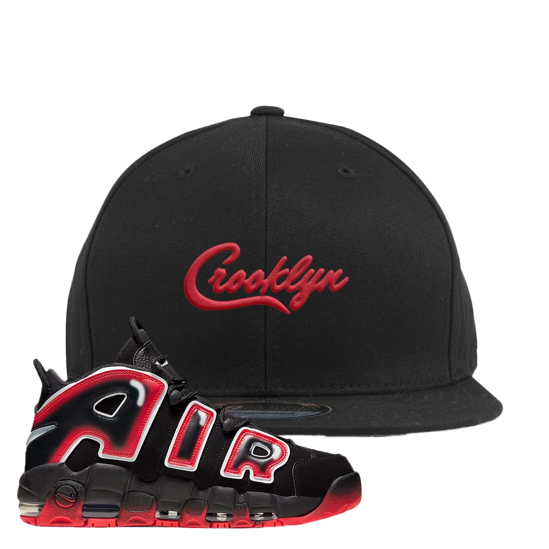 Air More Uptempo Laser Crimson Crooklyn Black Sneaker Hook Up Snapback Hat