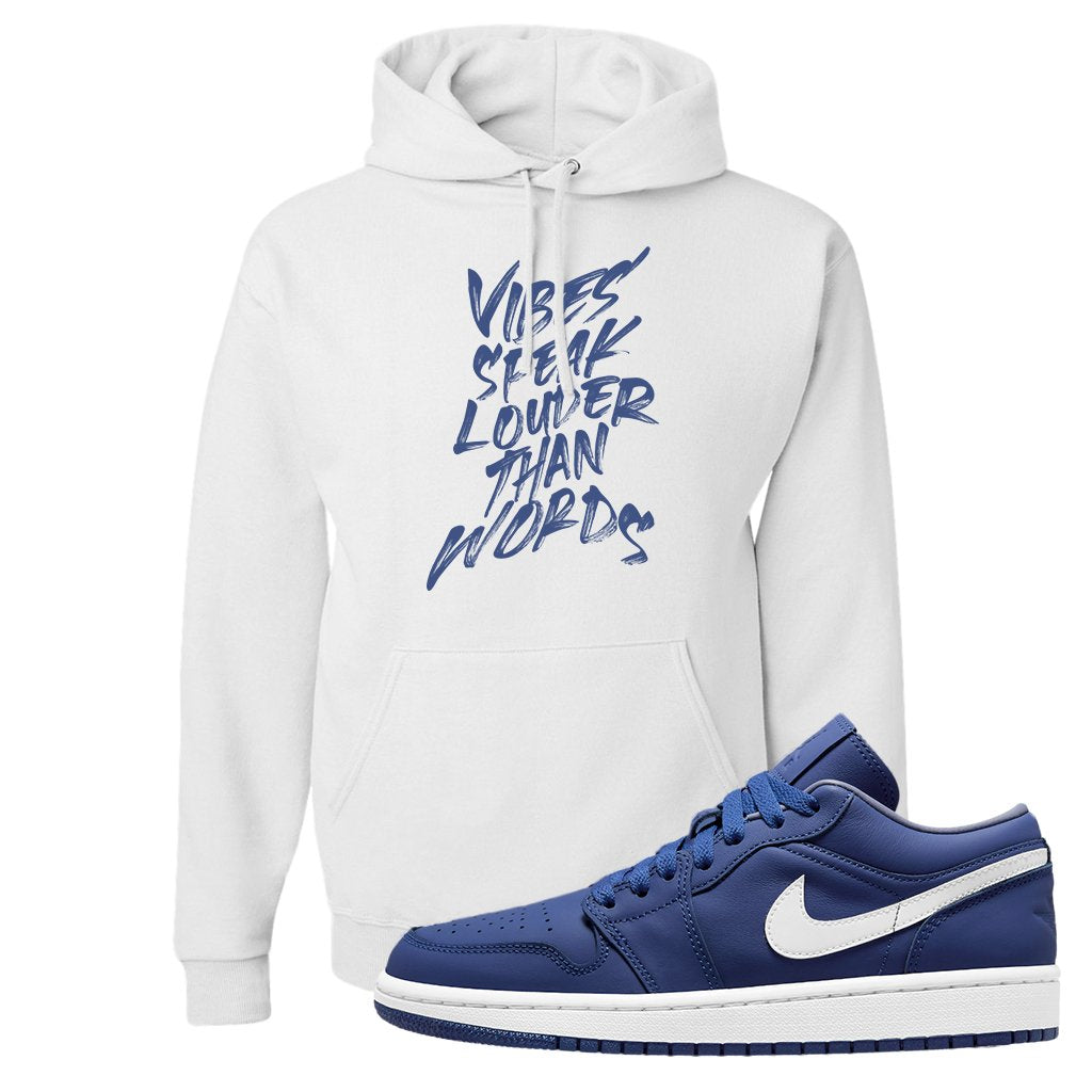 WMNS Dusty Blue Low 1s Hoodie | Vibes Speak Louder Than Words, White