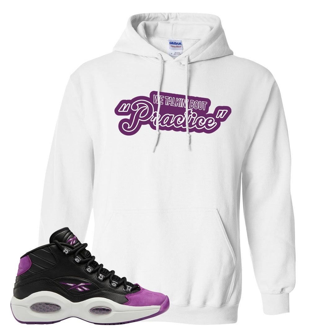 Eggplant Mid Questions Hoodie | Talkin Bout Practice, White