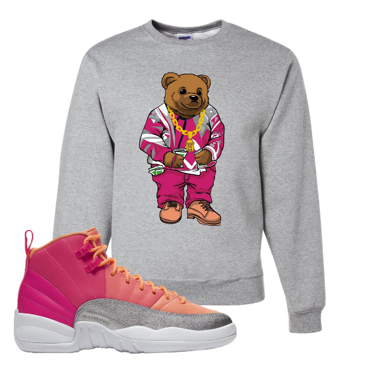 Air Jordan 12 GS Hot Punch Sweater Bear Athletic Heather Sneaker Matching Crewneck Sweatshirt